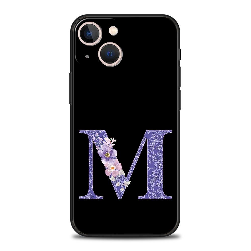 Чехол для телефона с фиолетовым цветком и буквами для iPhone 17 16 15 Pro Max 11 12 13 14 7 8 Plus SE 2020 X XR XS Cover Мягкий Черный