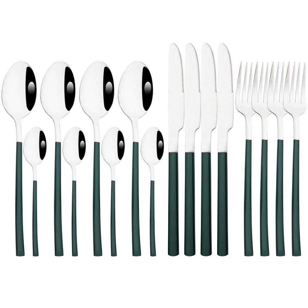 Jankng 16 шт. черные столовые приборы с золотой строчкой, набор посуды из нержавеющей стали, кухонный домашний набор столовых приборов в западном стиле, нож, вилка, ложки, набор посуды