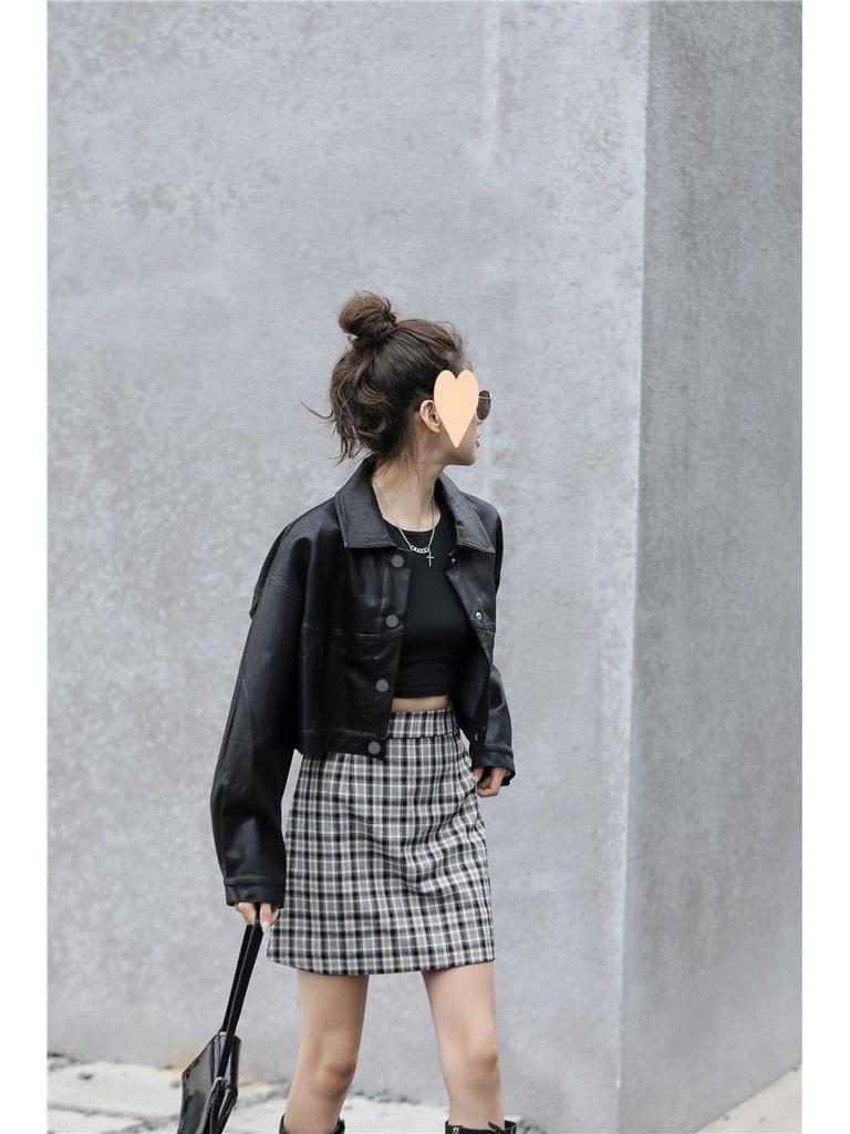 Женская ретро-кожаная мотоциклетная куртка свободного кроя - короткий стиль 2025 для весны и осени, корейская версия