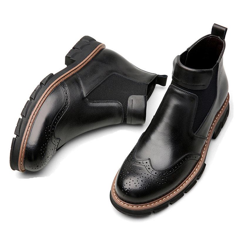 Ручная работа Плюс С Мехом Мужские Ботинки Челси Из Натуральной Кожи Высокого Качества Ретро Броги Туфли На Платформе Водонепроницаемые Ботинки Для Мужчин