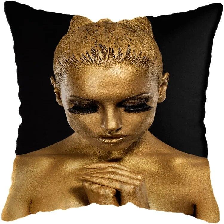 Наволочка для спальни, черно-золотая африканская женская подушка для гостиной, декоративная подушка