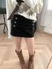 Moqie Stylish Retro Double-Breasted High-Waist Slim A-line Wool Skirt MQ1075