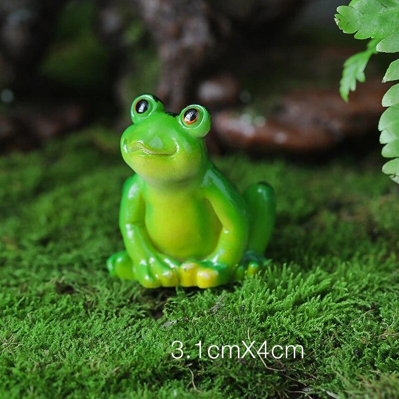 Kawaii Handmade Resin Green Cartoon Frog Animal Figurine Aquarium Flower Pot Decoration Home Decoration
