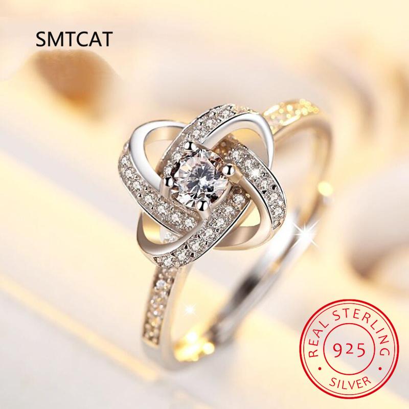 Комплект ювелирных изделий из стерлингового серебра 925 пробы для женщин Forever Love Twist Flower Zirconia Knot, ожерелье + серьги + кольцо, свадебная бижутерия De Prata