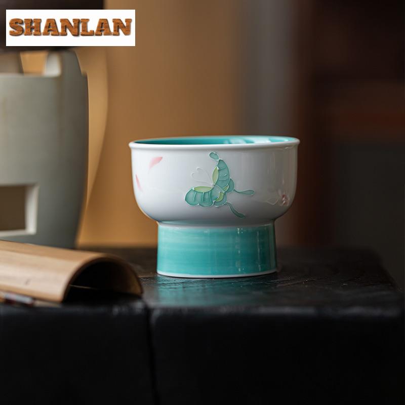 110ml Hand Painted Butterfly Teacup Retro Tea Bowl Beautiful Tea Cup Tea-tasting Smelling Cup Jianzhan Master Cups Tea Ceremony