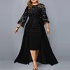 Evening Dress 3/4 Sleeve Versatile Skin-touch Attractive See-through Lace Stitching Plus Size Lady Evening Dress Party Clothing