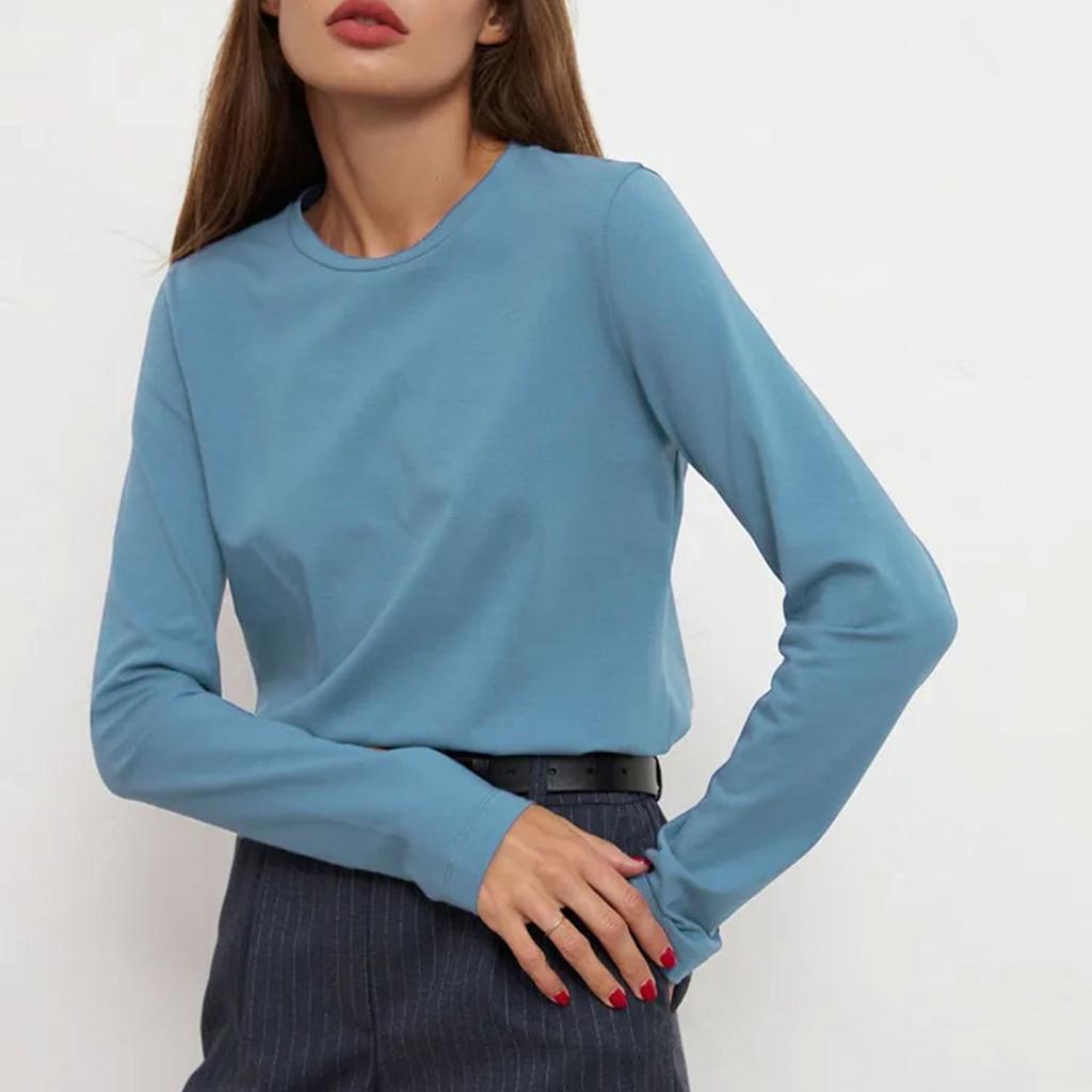 Женские футболки с длинными рукавами, весенняя новинка, женская мода, для отдыха, универсальный свитер для поездок на работу, футболка с круглым вырезом