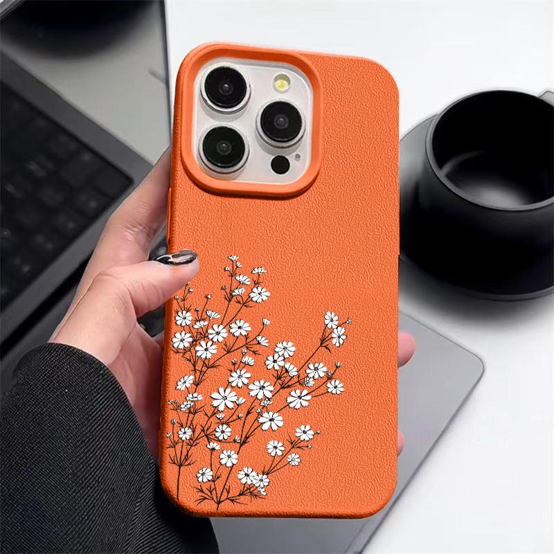 Маленький белый цветочный принт матовый тонкий чехол для телефона iPhone 16 Pro 15 Pro Max 14 13 12 11 TPU кожа текстура мягкий противоударный бампер чехол