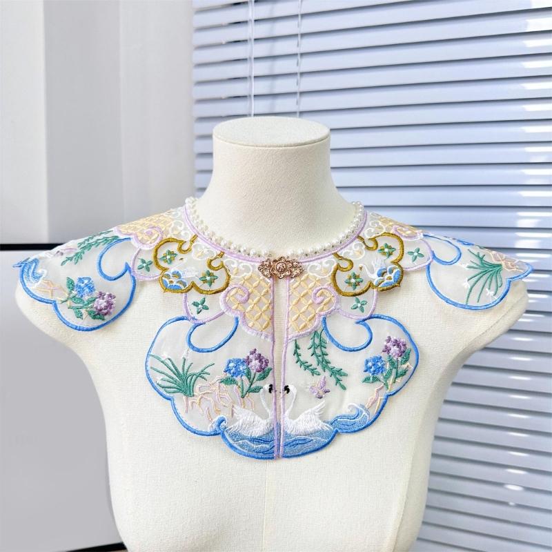 Вышитый цветочный ложный воротник для женщин Элегантный съемный воротник Юбка HorseFace Искусственный воротник Аксессуары для девочек