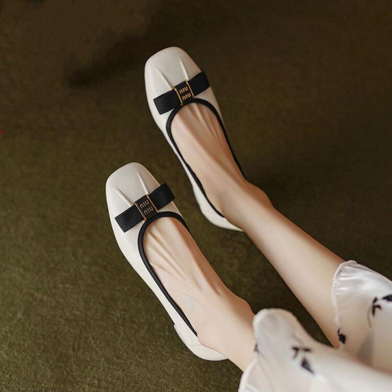 Модные офисные туфли с бантом на низком каблуке, элегантные туфли для женщин 2024 года, женская летняя обувь с квадратным носком, последняя нескользящая обувь, элегантная, горячая