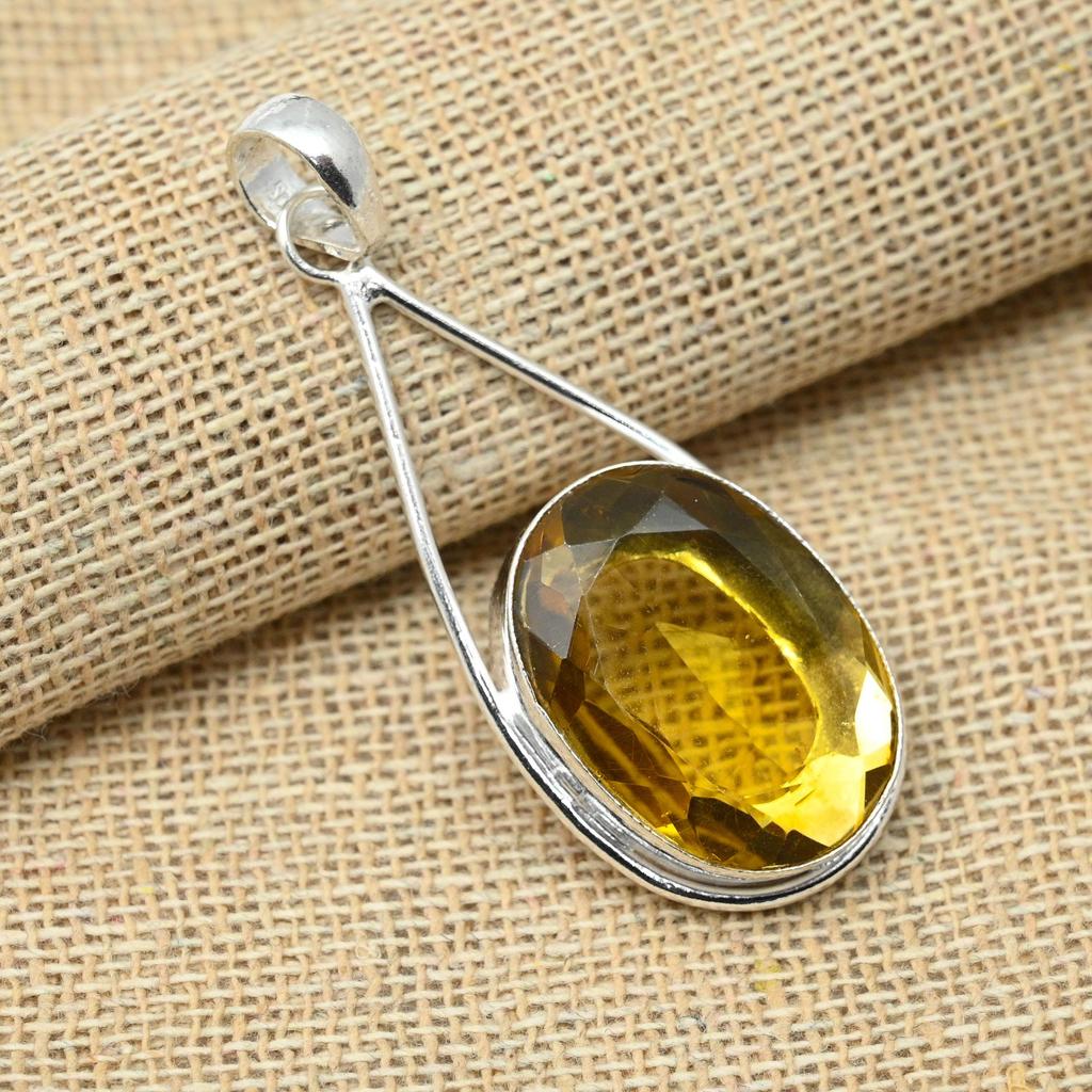 AAA+ Yellow Citrine Gemstone 925 Sterling Silver Designer Fancy Pendant Charm Jewelry