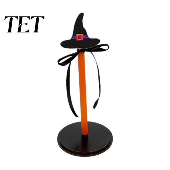 Cute Bat Witch Hat Decor Halloween Paper Towel Roll Holder, Ghost/Pumpkin/Witch's Hat/Bat Decor, Decorative Holiday Dispenser Durable Wood Standing