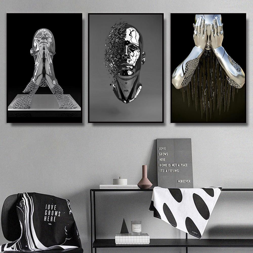 Абстрактная металлическая фигура, скульптура, настенный художественный постер, современный минималистский поцелуй, статуя, фреска, украшение комнаты, холст, живопись, Куадрос