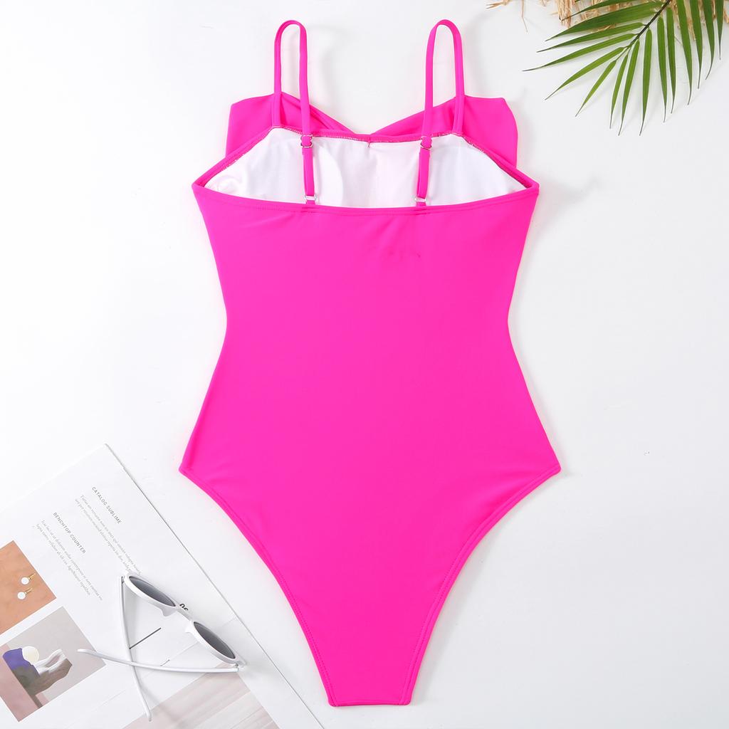 New Sexy One-piece Swimsuit Women Solid Color Bow Mesh Skirt Swimsuit Set