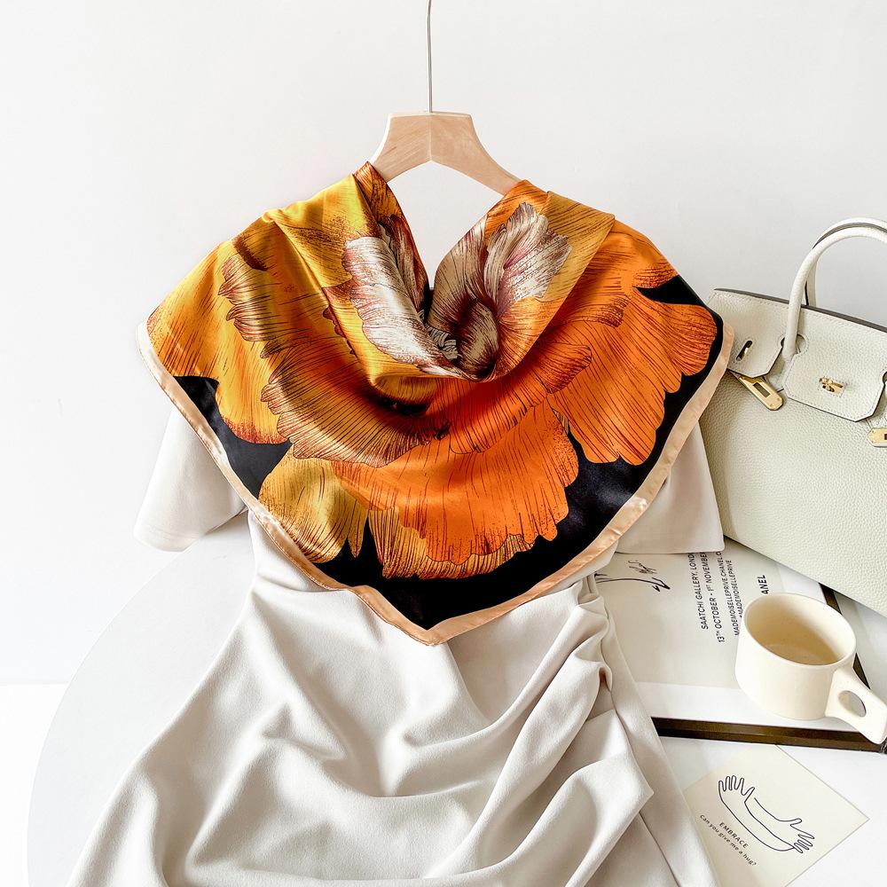 Satin Square Scarf 90cm Gift Silk Scarf Women'S Scarf Shawl Professional Elegant Scarf Sunscreen Scarf Shawl