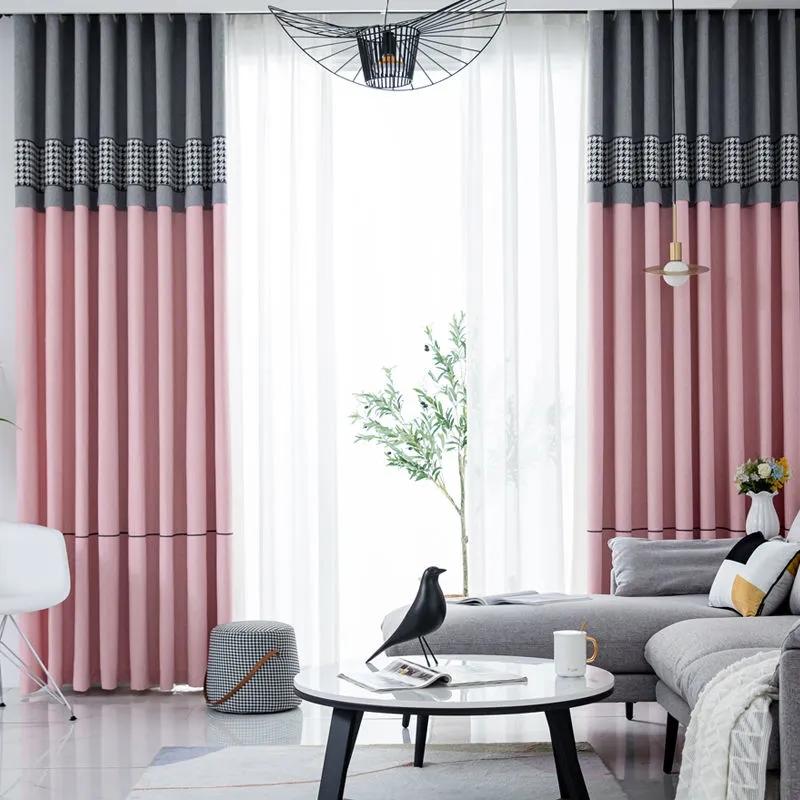 Шторы «гусиные лапки» для спальни, затемняющие гостиную, двойные открытые домашние эркеры, сплошной цвет, карниз для штор