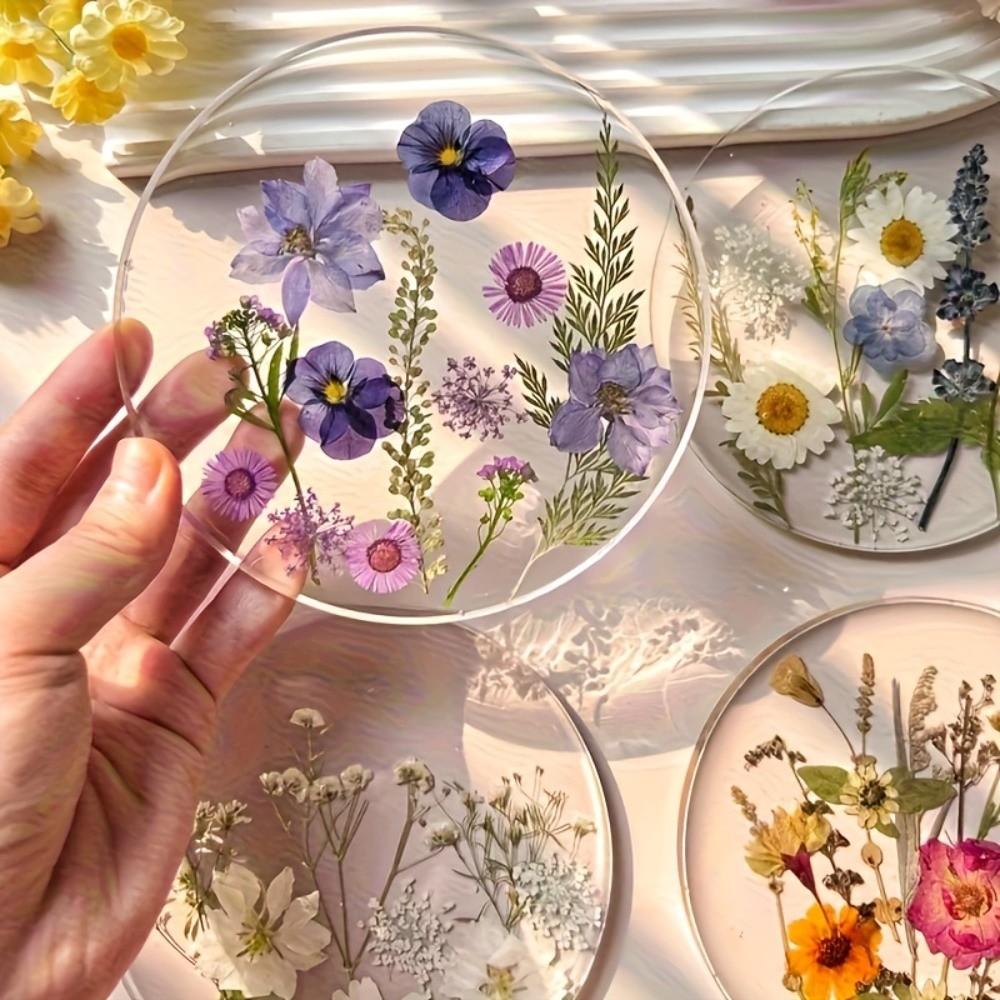 Round Floral Print Coasters Transparent Insulation Pad Table Decoration Cup Mat Gifts
