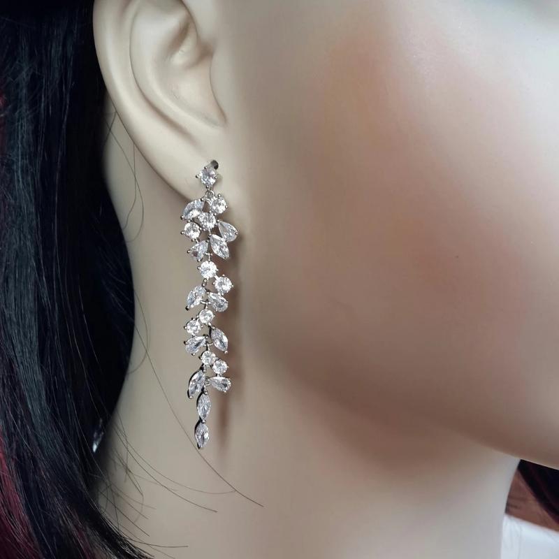 Изысканные модные длинные висячие серьги с листьями для женщин, свадебные ювелирные украшения, подарок ZH