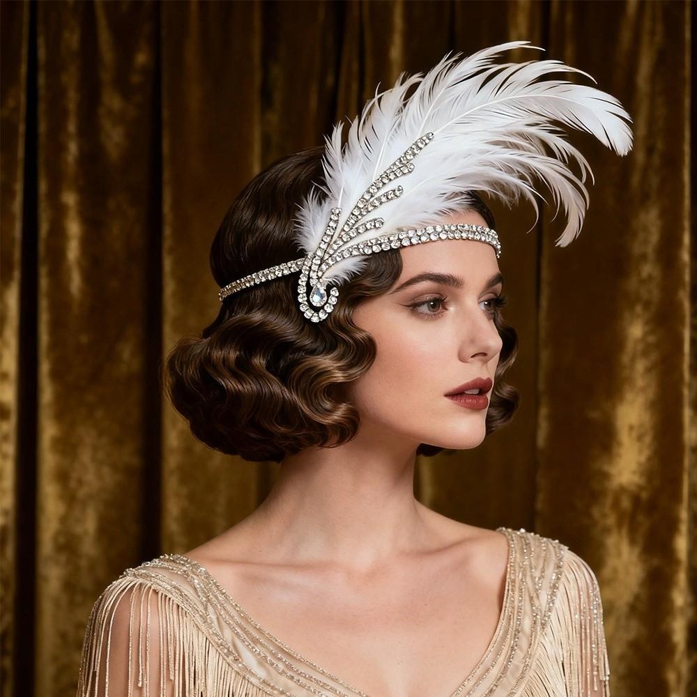 Exquisite Vintage Feather Headband Sequin Crystal Masquerade Hair Band Rhinestone Tassel 1920s Hair Accessories Women