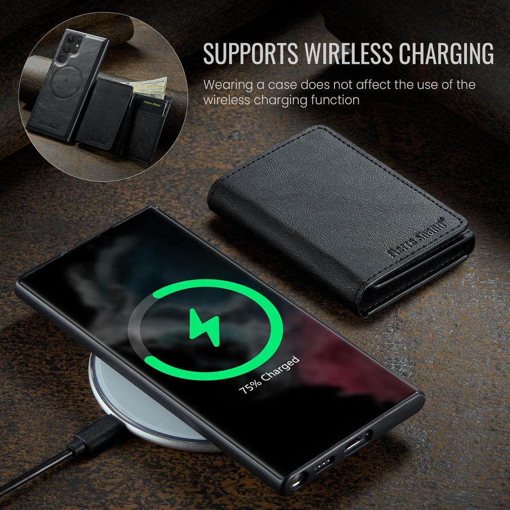 Магнитный держатель для карт Samsung S25 Ultra, кошелек-чехол - Защита от падений с отделениями для карт, также подходит для S24 Plus