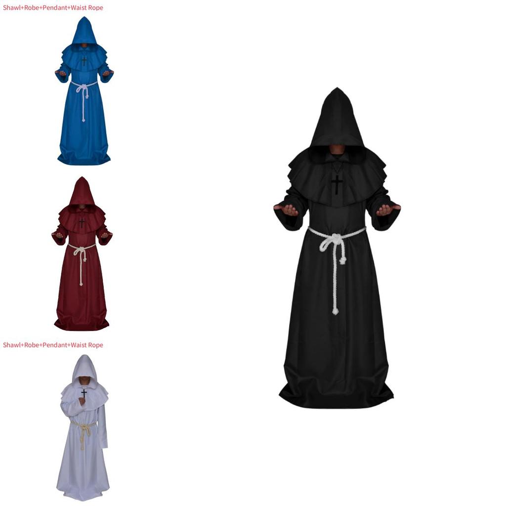 Средневековый Костюм Монаха Волшебника Жреца Комплект с Мантией и Шалью Для Косплей Мероприятий и Хэллоуина