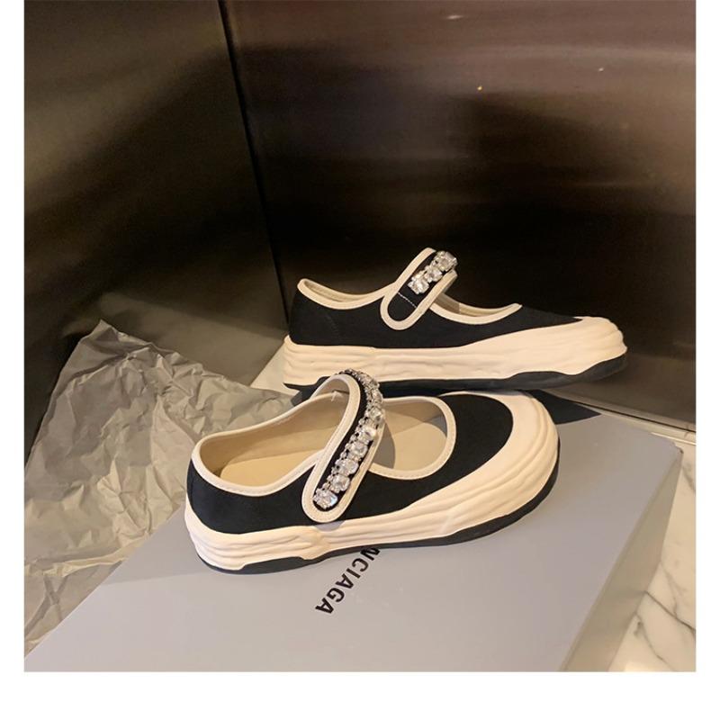 Галерея Обувь для девочек из парусины Женские туфли со стразами и липучками, с круглой головкой, неглубокие, полуперетягивающиеся, повседневные туфли на платформе