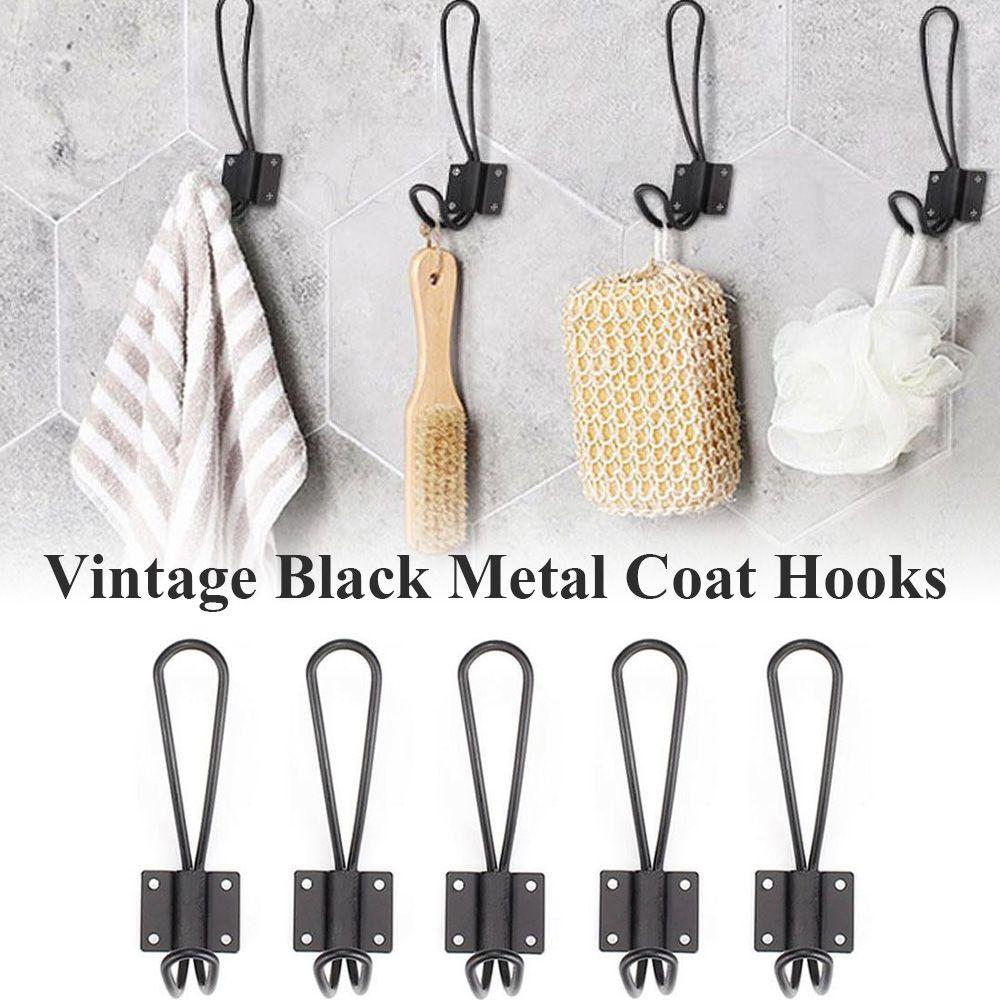 Black Vintage Decor Storage Rack Wall Mount Door Key Holder Clothes Hanger Coat Hooks Organizer