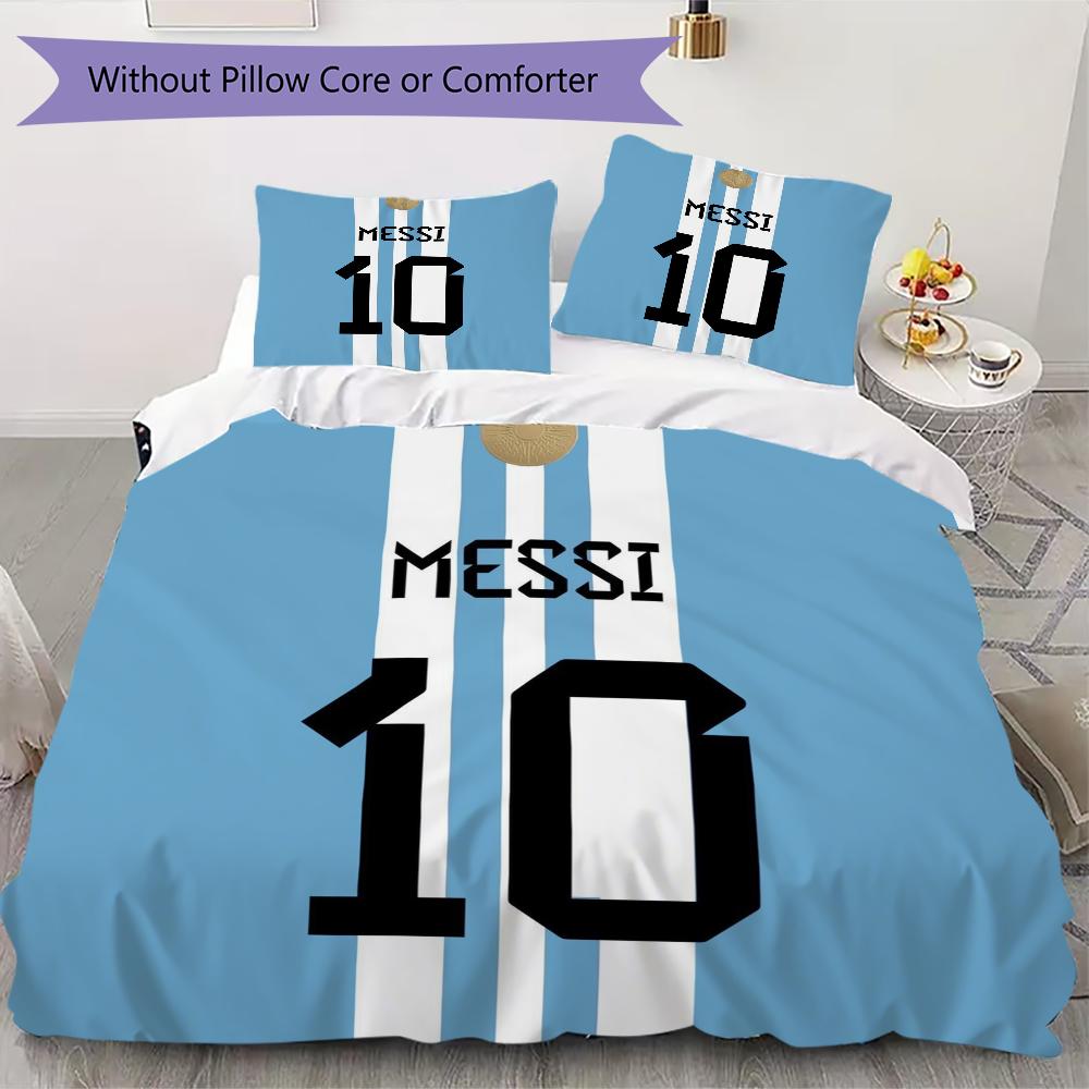 MESSI 10 Pattern Bedding uilt Set uilt Cover Pillowcase Home Decoration Birthday Gift (1 * duvet cover + 2 * pillowcase without core)