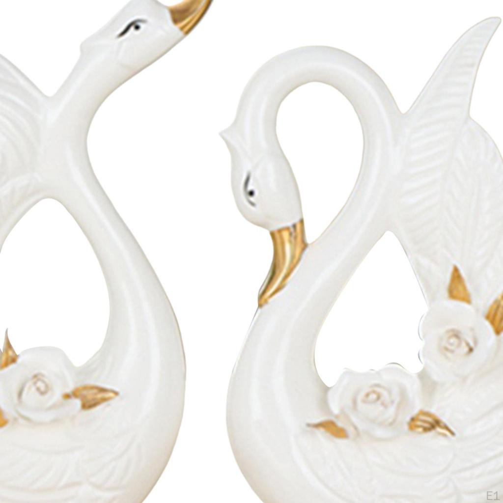 2Pcs Couple Swan Statues Art Crafts Figurine Sculpture Ornament for Cabinet Entrance Decoration
