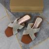 Fashion Women's Sandals 2024 Low Heel Summer Fashion Bling Square Toe Slippers Comfortable Outdoor Slides Broken Diamond Shiny Fashion