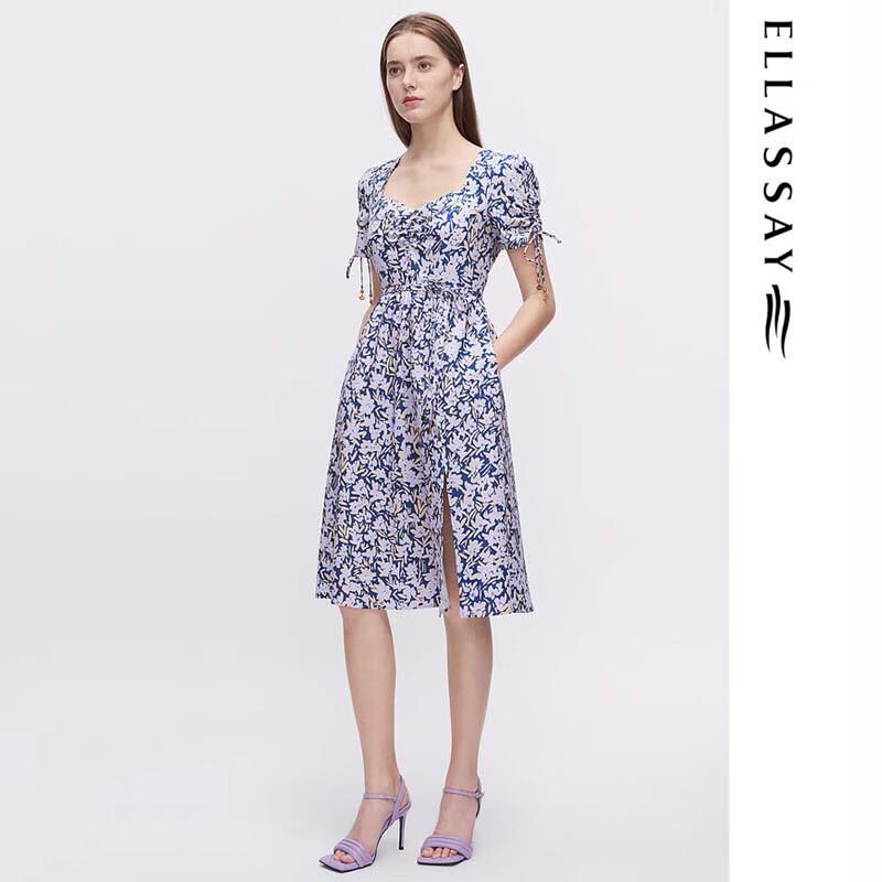 ELLASSAY Women's French Square Neck Floral Midi Dress