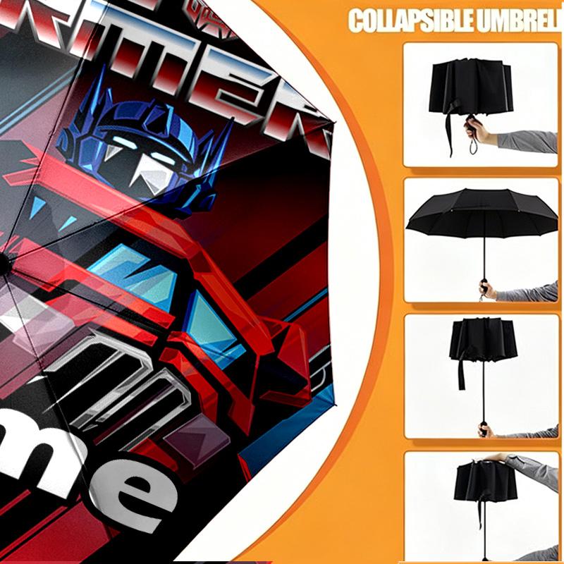 Custom Name Personalized Transformers Print Umbrella, Auto Open Close, 8‑Rib Sturdy Frame, Commute Camping Hiking Use, Birthday Gift