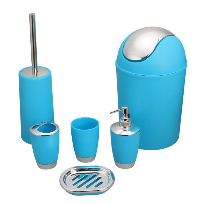 Bathroom Accessories Set Six Pieces Plastic Washroom Collection With Toothbrush Cup And Storage Solution