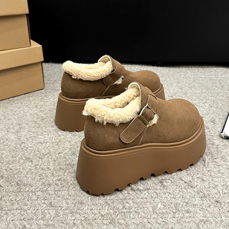Ретро пушистые женские зимние новые ленивые туфли на одной педали, теплые, на толстой подошве, из вельвета и хлопка