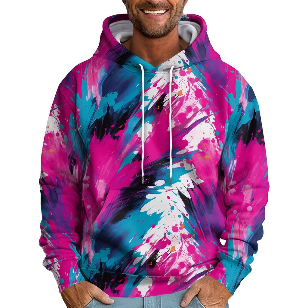 Men's Loose Abstract Printed Hooded Sweatshirt Men's Casual Fashion Sports Sweatshirt