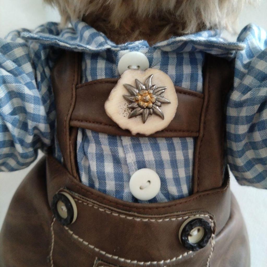 [USED] Teddy Bear In Oktoberfest Costume: Gingham Shirt and Overalls