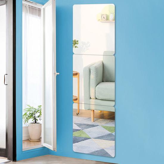 4Pcs Full Length Mirror Tile Sticker Self Adhesive Easy To Install Waterproof Removable Large Full Body Mirror Set