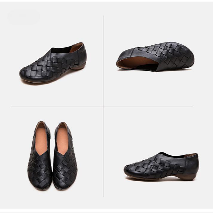 Johnature Ретро-лоферы ручной работы из натуральной кожи с мягкой подошвой, женские туфли без застежек на низком каблуке