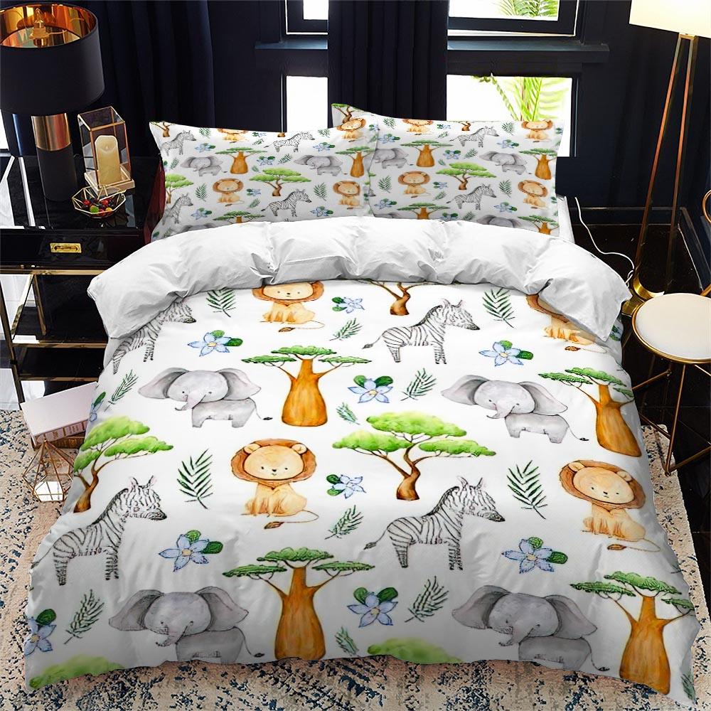 Comforter Animal Elephant Cartoon Kids Queen King Twin Size Bedding Set Wildlife Comforter 2/3Pcs Polyester