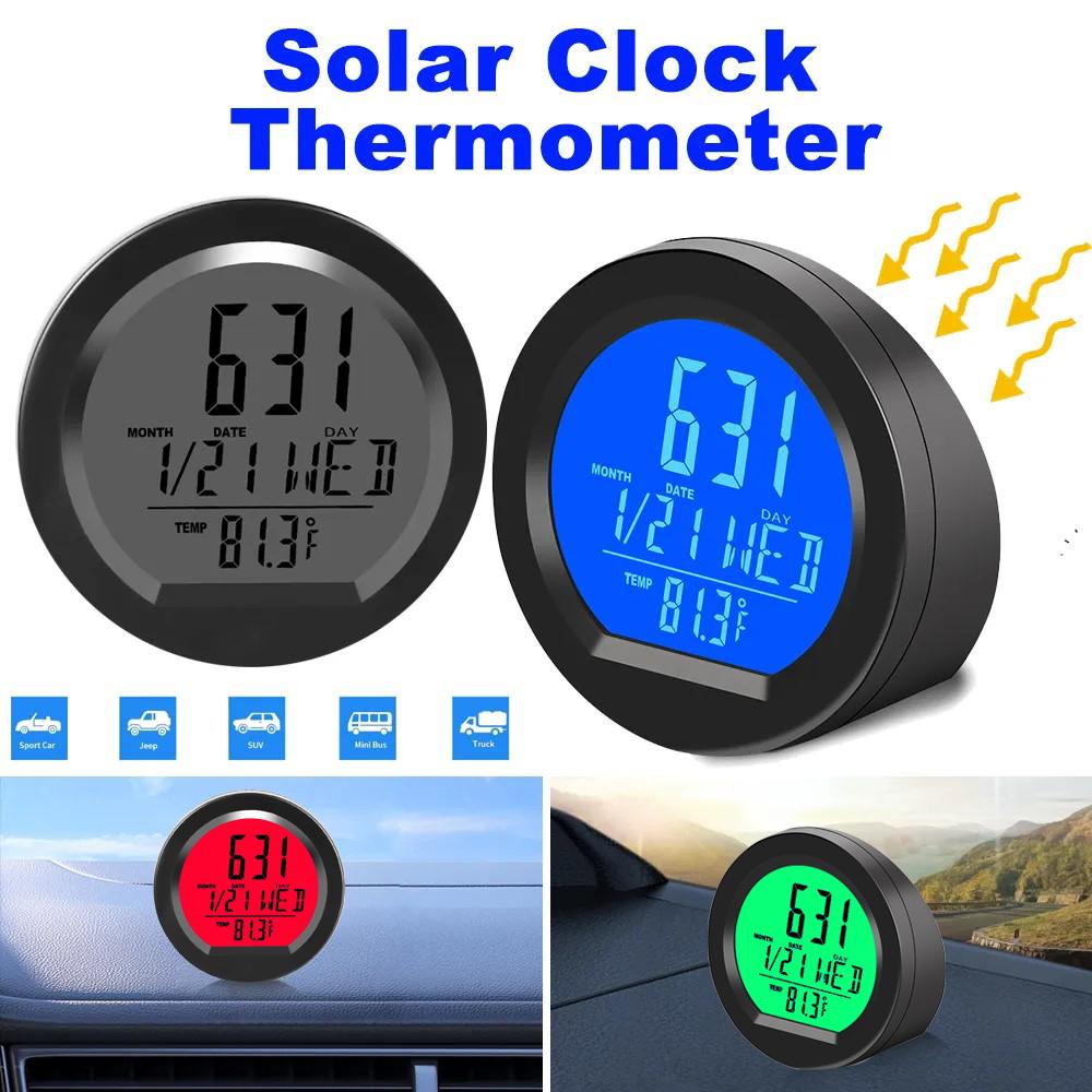 Solar Car Clock: Digital Time & Temperature Display for Dashboard