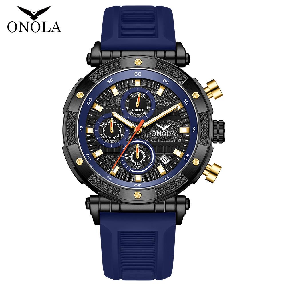 Men's Three Eye Timing Calendar Dial Fashionable Multifunctional Quartz Wristwatch Waterproof Silicone Strap Luminous Student Sports Watch
