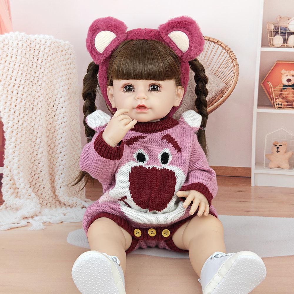 Реалистичная кукла-реборн из мягкого силикона 55 см 22 дюйма с одеждой, магнитной соской, бутылочкой для кормления, набором ручной работы, подарком на день рождения для девочки