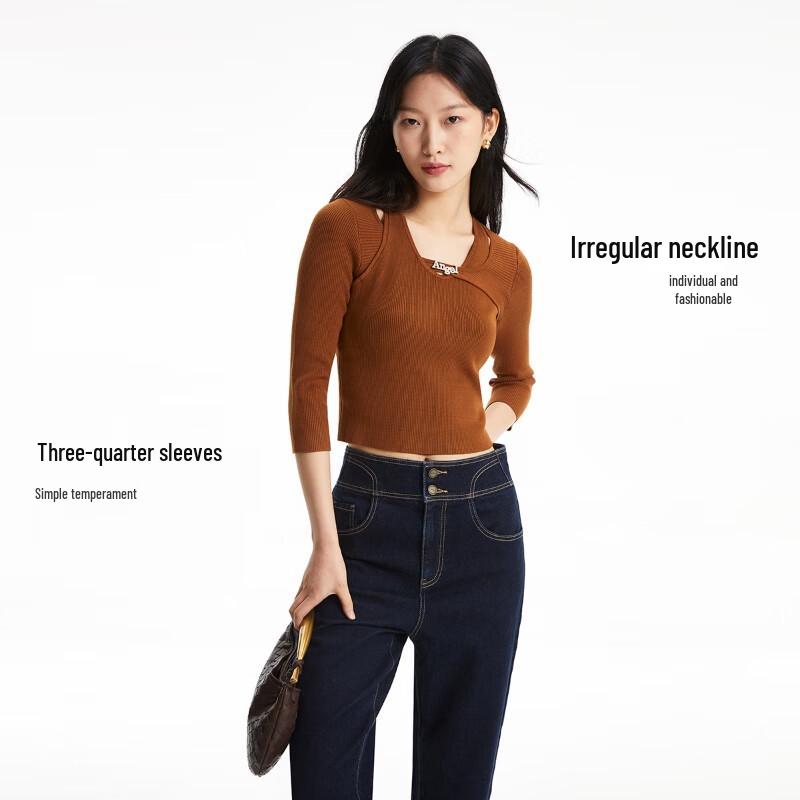 Vero Moda Women's Slim Fit 3/4 Sleeve U-Neck Knit Top