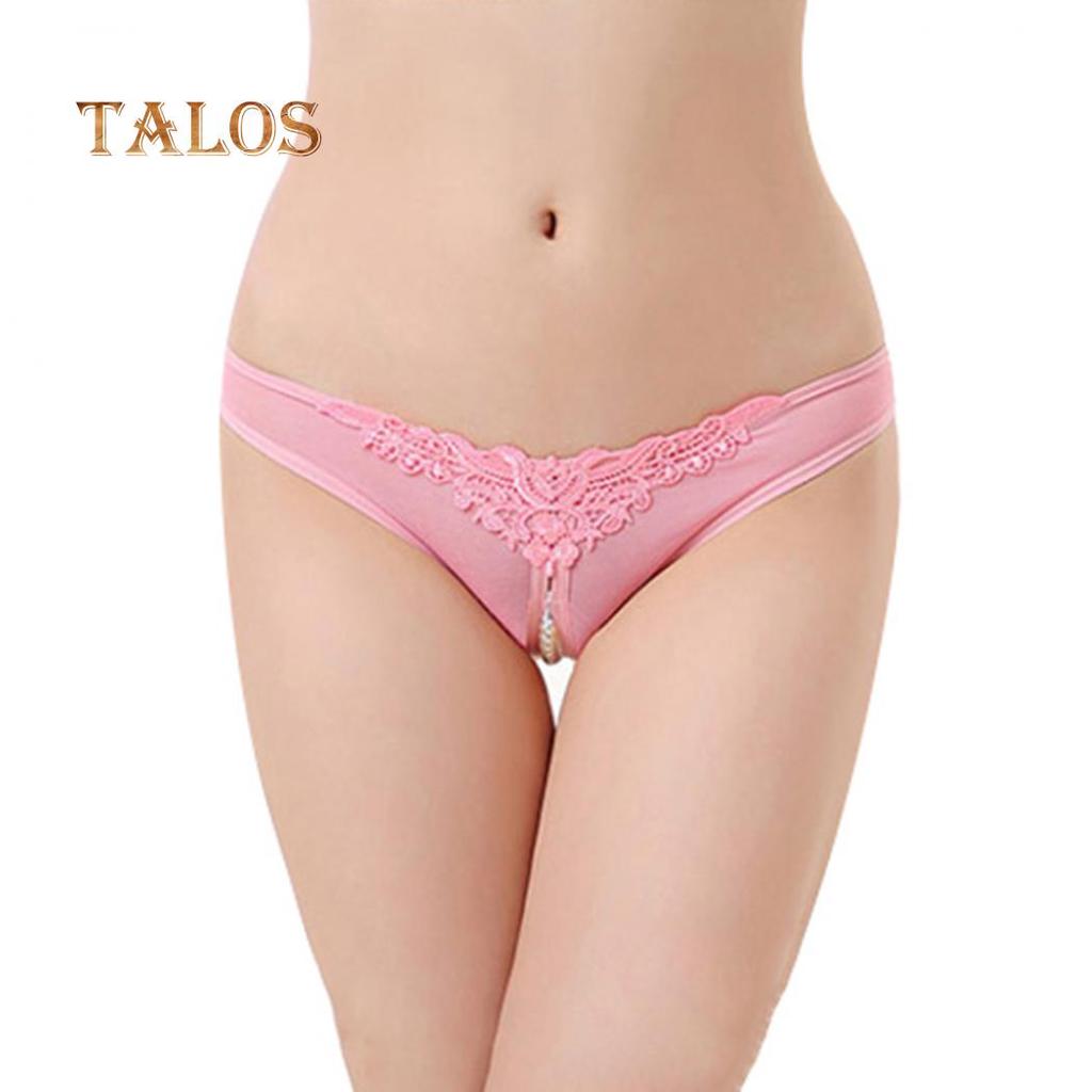 Women Sexy Mesh Breathable Imitation Pearl Crotchless Panties Thong Underwear Female Clothing