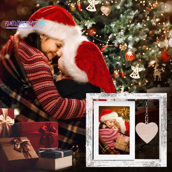 Двусторонняя фоторамка с подвеской в ​​виде сердца — гладкий край, без заусенцев, вращающаяся на 360 градусов деревянная рамка для фотографий