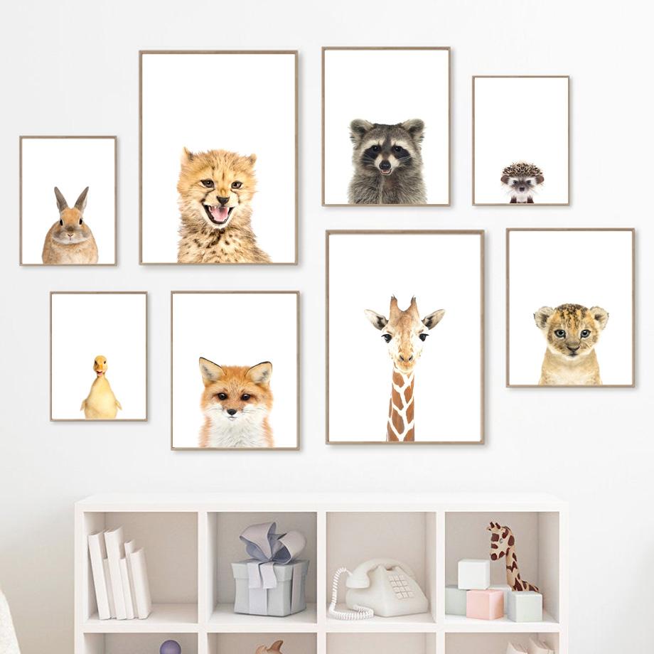 Жираф Кролик Лиса Лев Леопард Зебра Слон Плакат Детская Настенная Художественная Печать Холст Картины Современные Детские Дети Спальня Домашний Декор
