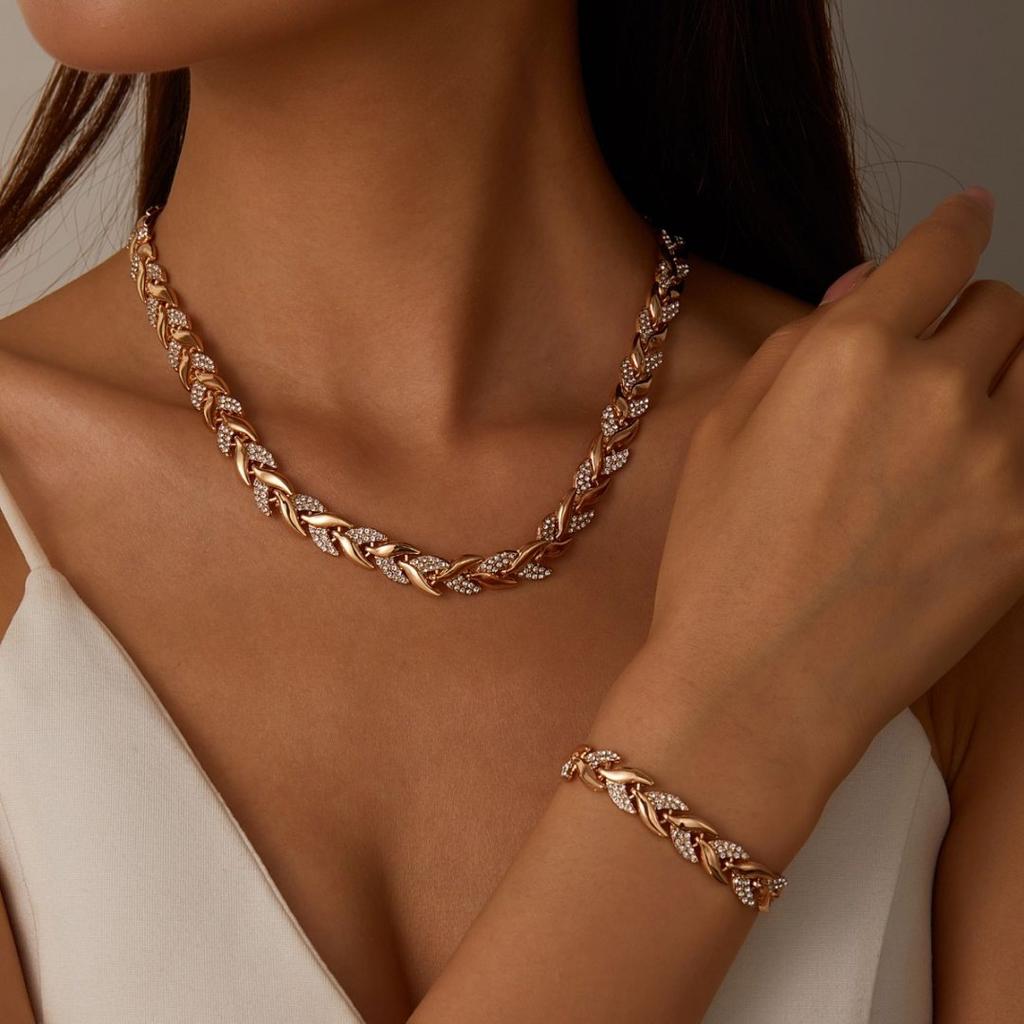 Набор браслет и колье в стиле «Рыбий хвост» с бриллиантами - Роскошные и высококлассные банкетные украшения для женщин