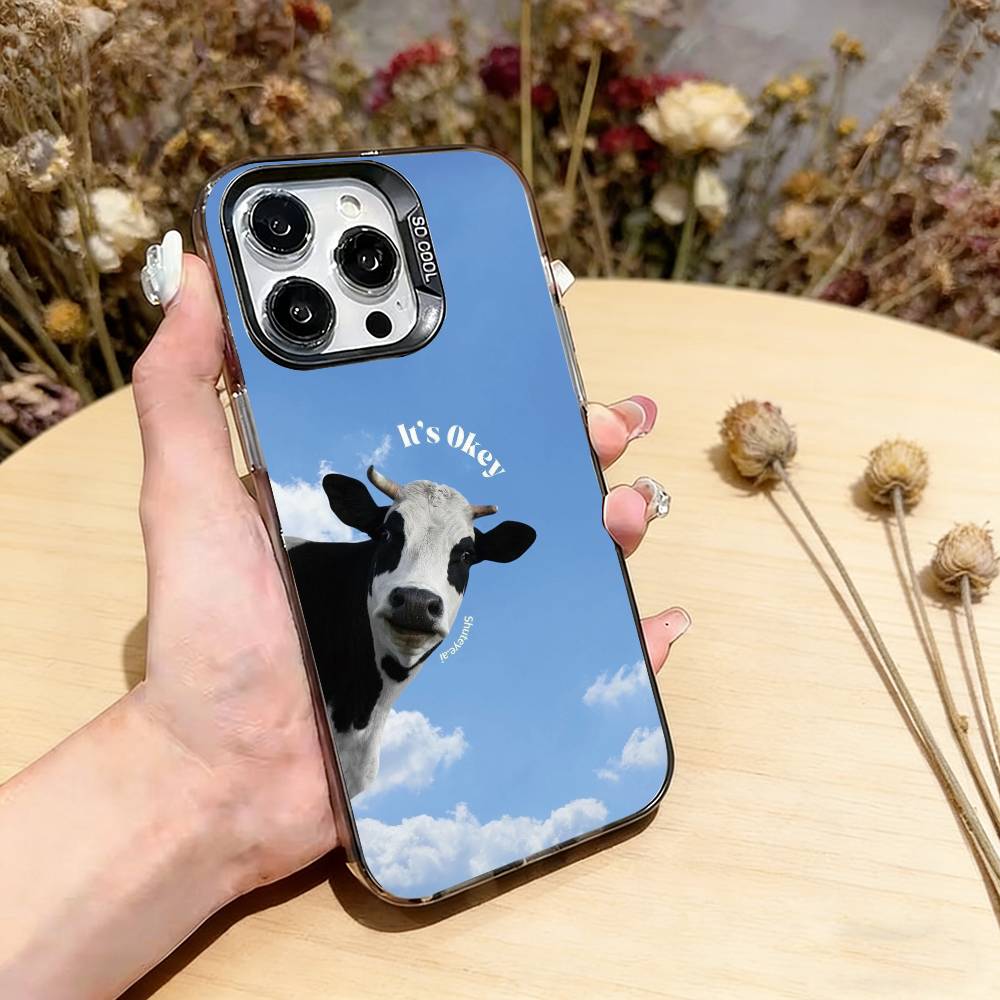 Забавные милые коровы Чехол для телефона Для iPhone 17,16,15,14,13,12,11 Plus,Pro Max,XS,Цветной Посеребренный Внутренний Чехол