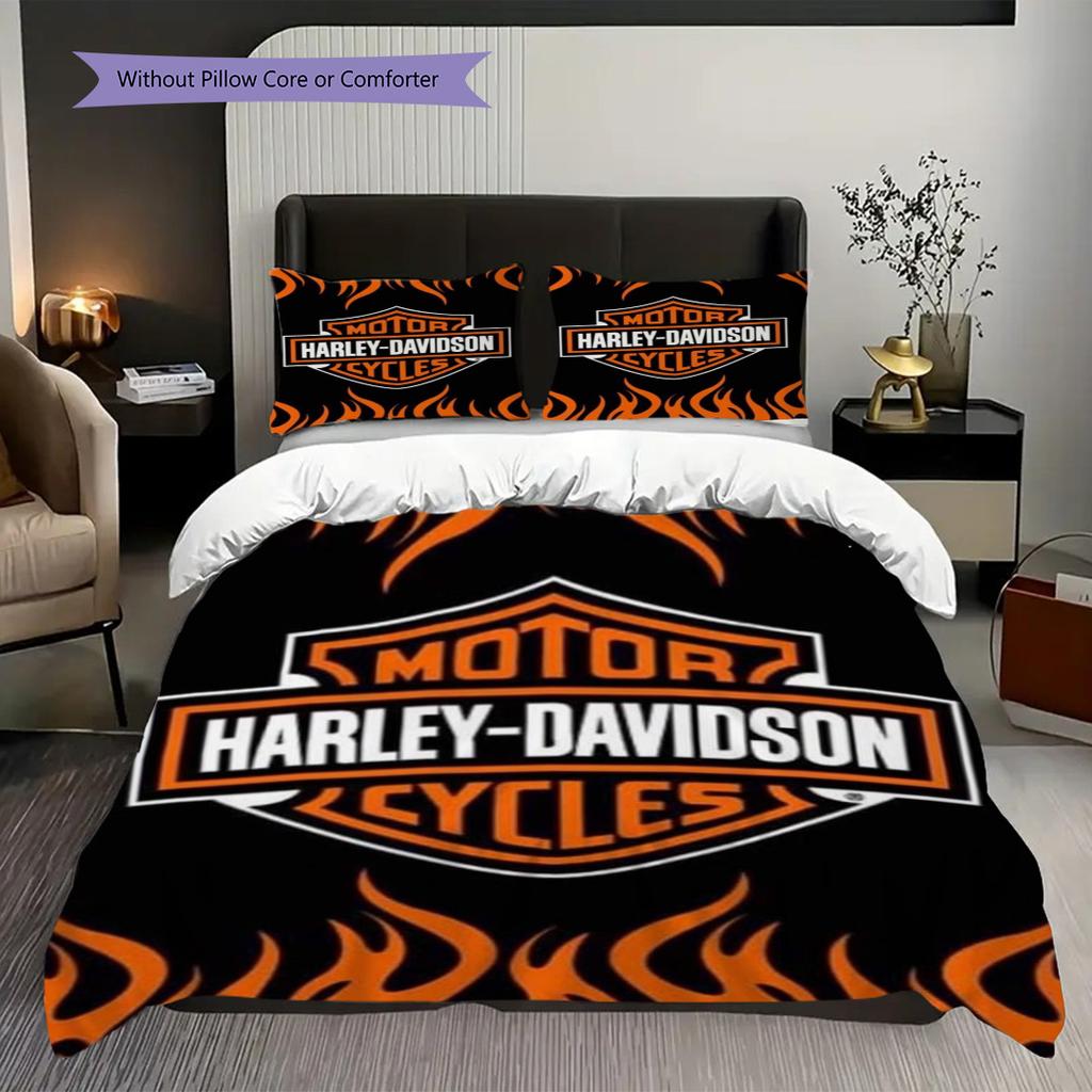 Vintage HarleyDavidson American Flag Bedding(1 * duvet cover + 2 * pillowcase, without core) Bedding set Christmas birthday gift Soft and comfortable