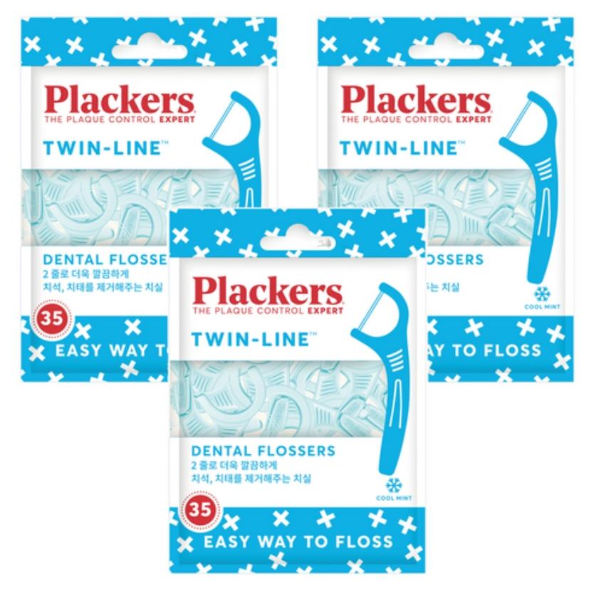 [Plackers] Зубные нити-флоссеры Twin-Line (Прохладный вкус мяты) - 35 штук / 300 штук